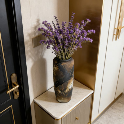 Grand vase de sol en céramique noire, vase campagnard rustique de 23,6 pouces avec finition terre cuite rétro pour la décoration intérieure, le salon, le vestibule ou le centre de table