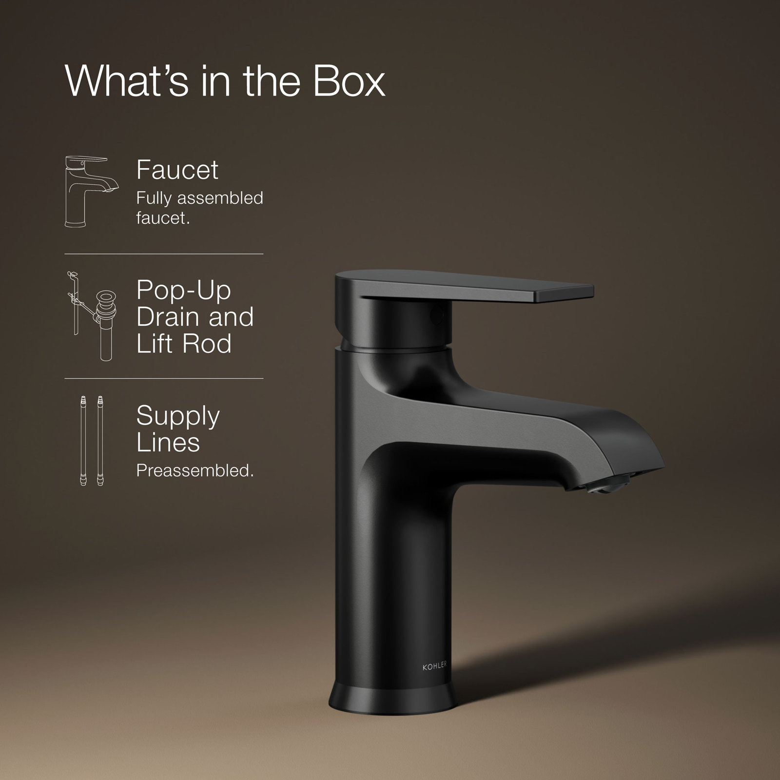 Kohler Hint Single-Handle Bathroom Faucet with Pop-Up Drain Assembly, One Hole Bathroom Sink Faucet, 1.2 gpm, Matte Black