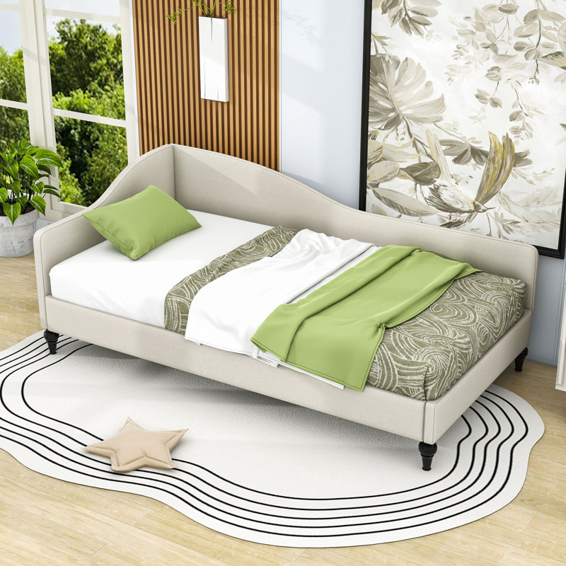 Lit de jour rembourré en L avec repose-pieds Modern, Beige, Lit simple