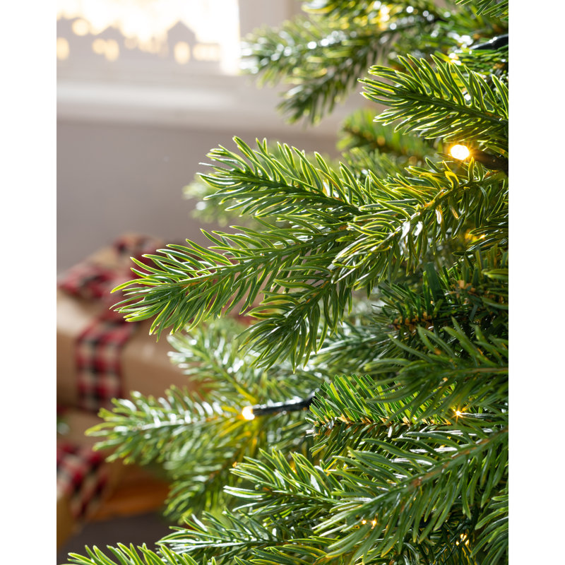 Pre-Lit Balsam Green Fir Artificial Christmas Tree White Lights with Stand, 6ft H x 3.67ft W x 3.67ft D