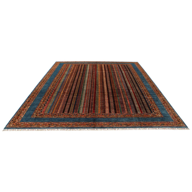 Tapis tribal Kazak 9 x 12 multicolore et bleu