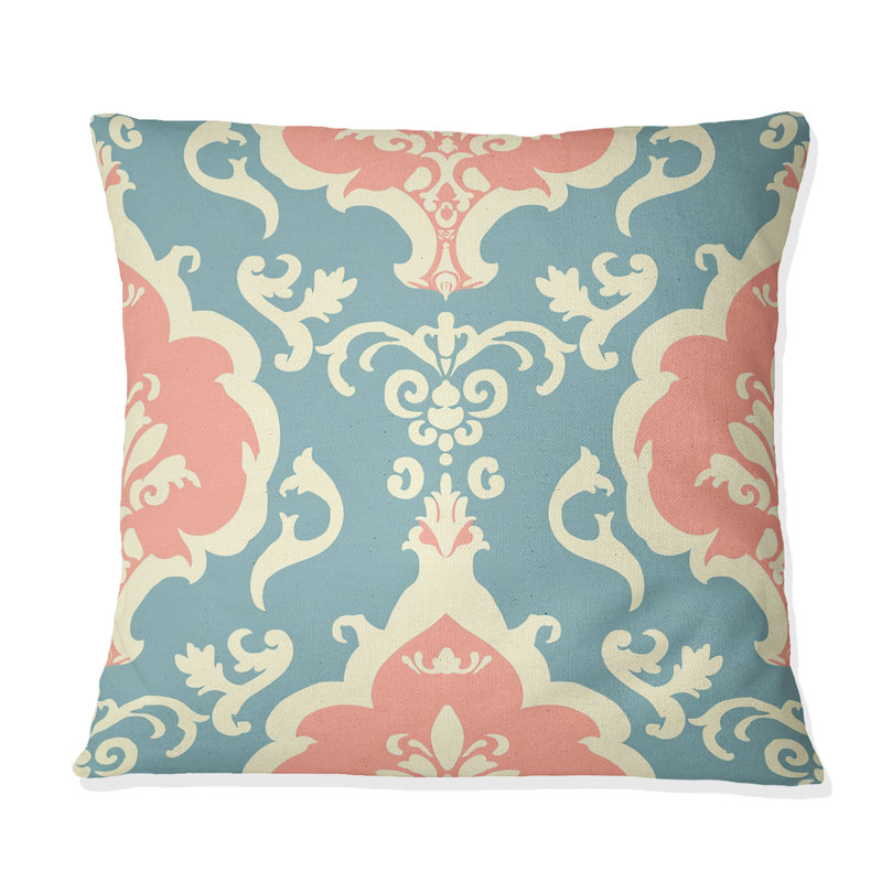Imprimé damassé bleu pastel - Coussin Country, H 16 po x l 16 po, Carrée