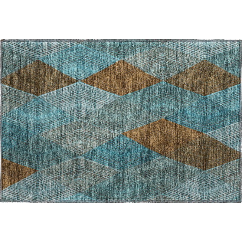 Premium Machine Washable Prisco Teal Rug, Rectangle 1'8" x 2'6"