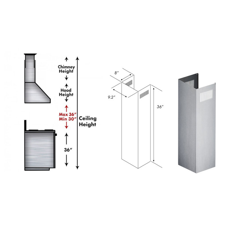 ZLINE Range Hood Chimney Extension for 9 ft. - 10 ft. Ceilings, 36" H x 9.2" W