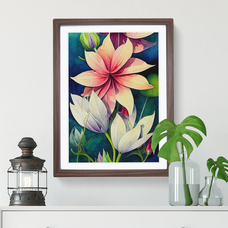 Beautiful Watercolour Flowers No.6 - Print, 36cm H x 27cm W x 2cm D, Walnut Framed, White