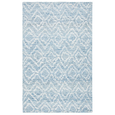 Tapis bleu / ivoire en laine / coton touffeté à la main Metro
