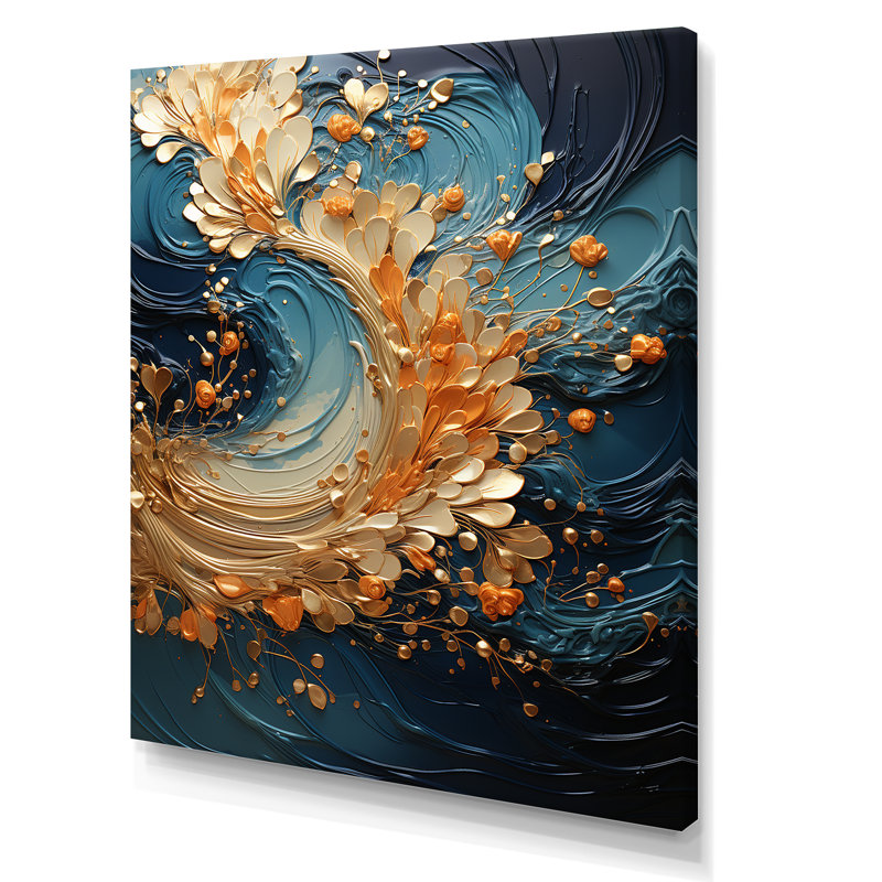 Abstrait, art mural sur toile Golden Sapphire, Toile tendue, H 40 po x l 30 po x P 1,5 po