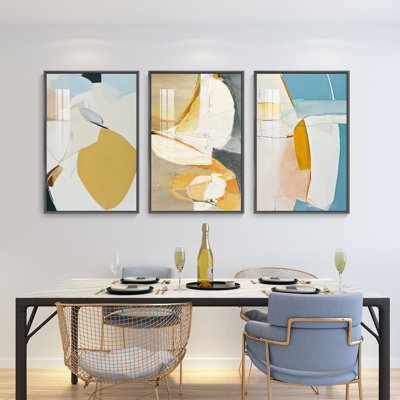 Abstrait aluminium encadré, ensemble de 3 reproductions d'art encadrées sur toile 2