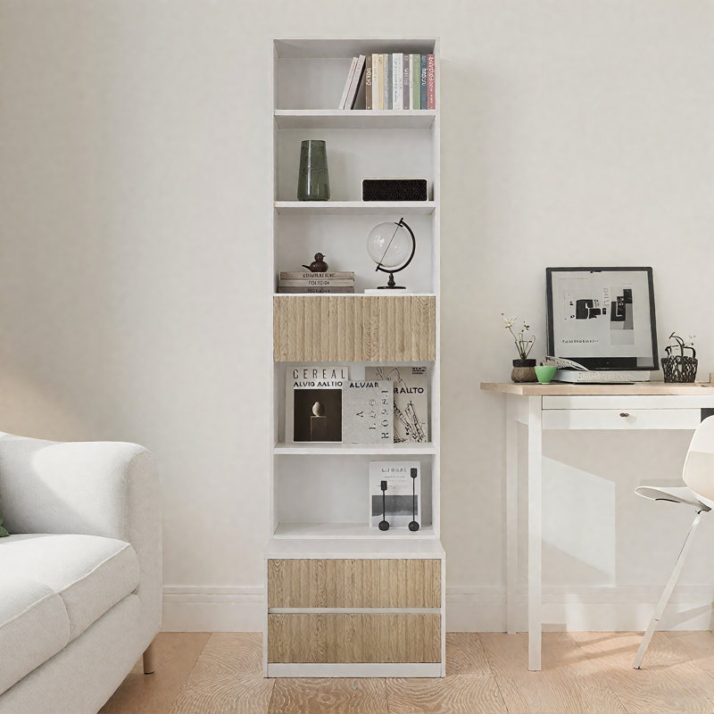 Modern 5-Tier Bookcase With Open Storage And Removable Drawer Unit, Perfect For Living Room, Office, Or Bedroom