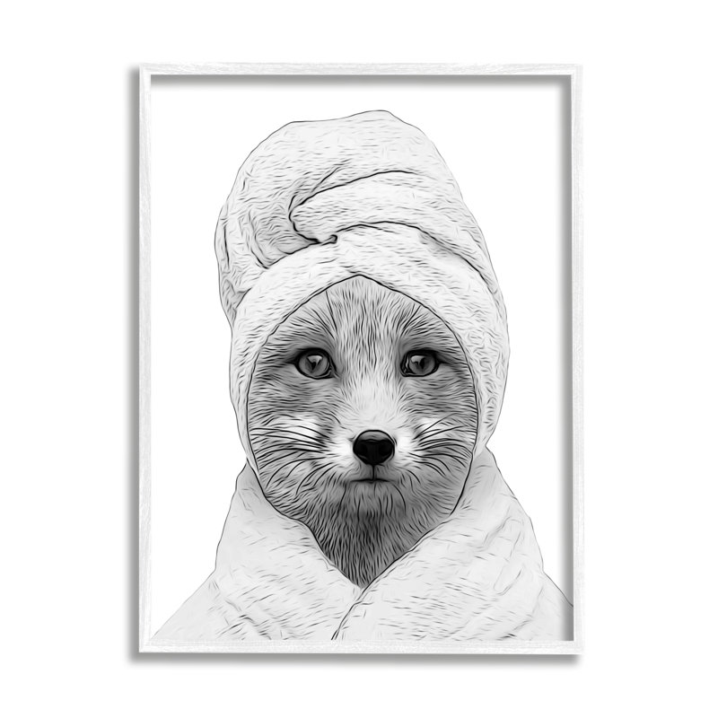Peignoir renard, animal rigolo par Annalisa Latella, H 11 po x l 14 po, Giclée encadrée blanc bord de mer