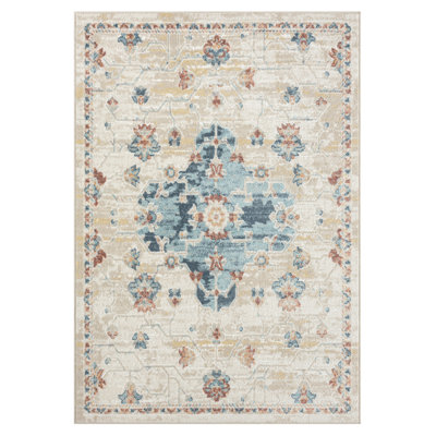 Evelyn Performance Ornate Traditional Floral Blue/Ivory Rug