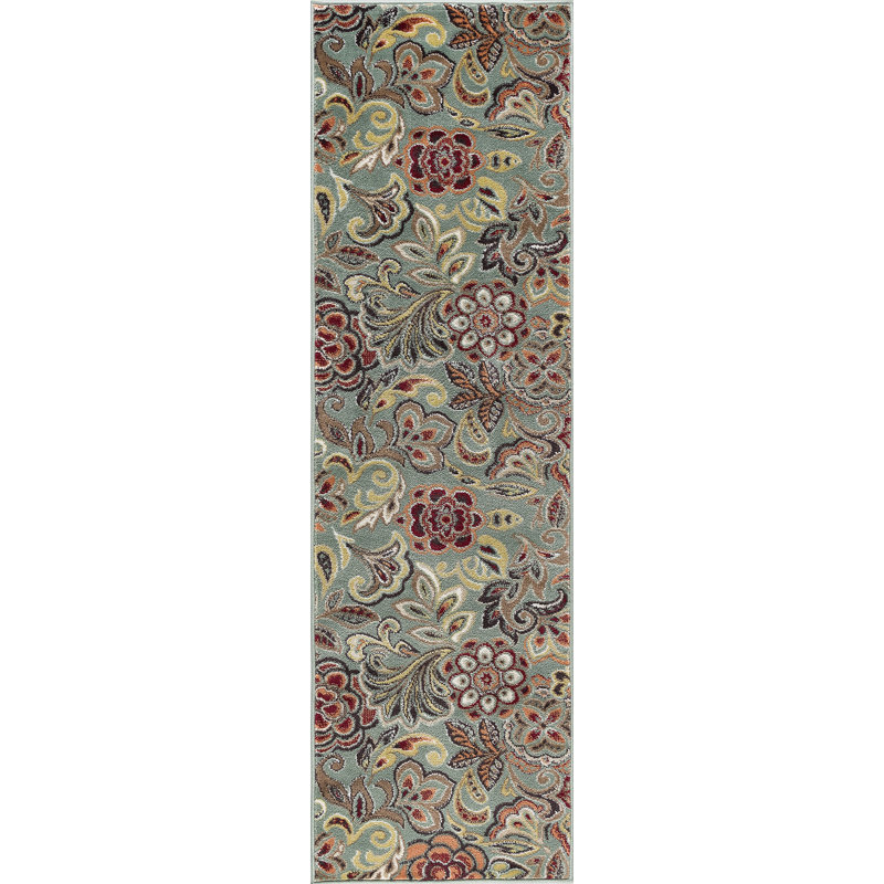 Elmer Transitional Floral Indoor Area Rug for Living Room, Dining Room, Bedroom, Runner 2'3" x 10', Seafoam