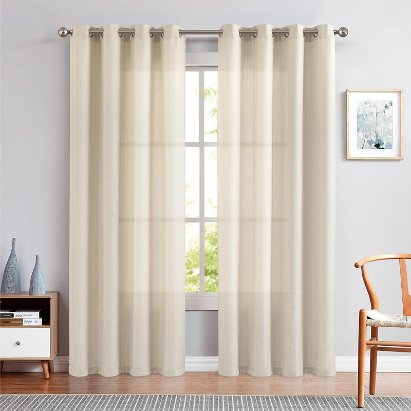 Rideaux à œillets en lin texturé, L 50 po x L 84 po, Beige
