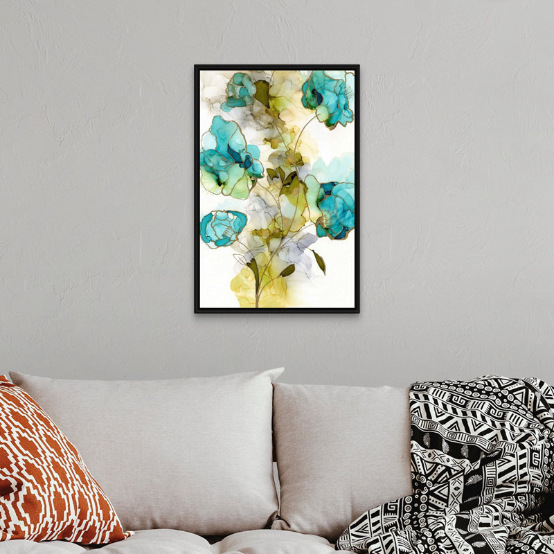 « Flower faces II » par Jennifer Goldberger, reproduction d’art sur toile, Cadre flottant noir, H 32 po x l 22 po x P 1,75 po