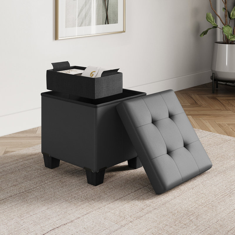 Repose-pieds en cuir Arlana, Similicuir gris, H 15 po x l 30 po x P 15 po