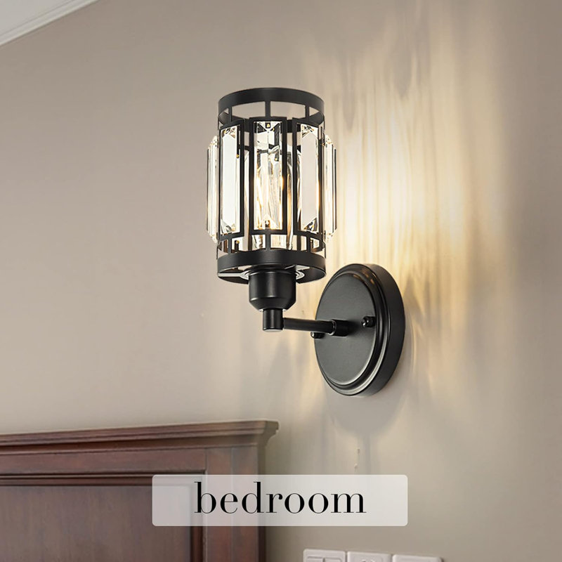 Modern Crystal Wall Sconce Lighting With Black Finish, Versatile Wall Light Fixture For Living Room, Bedroom, Bathroom, And Vanity Areas, E26 Bulb Compatible