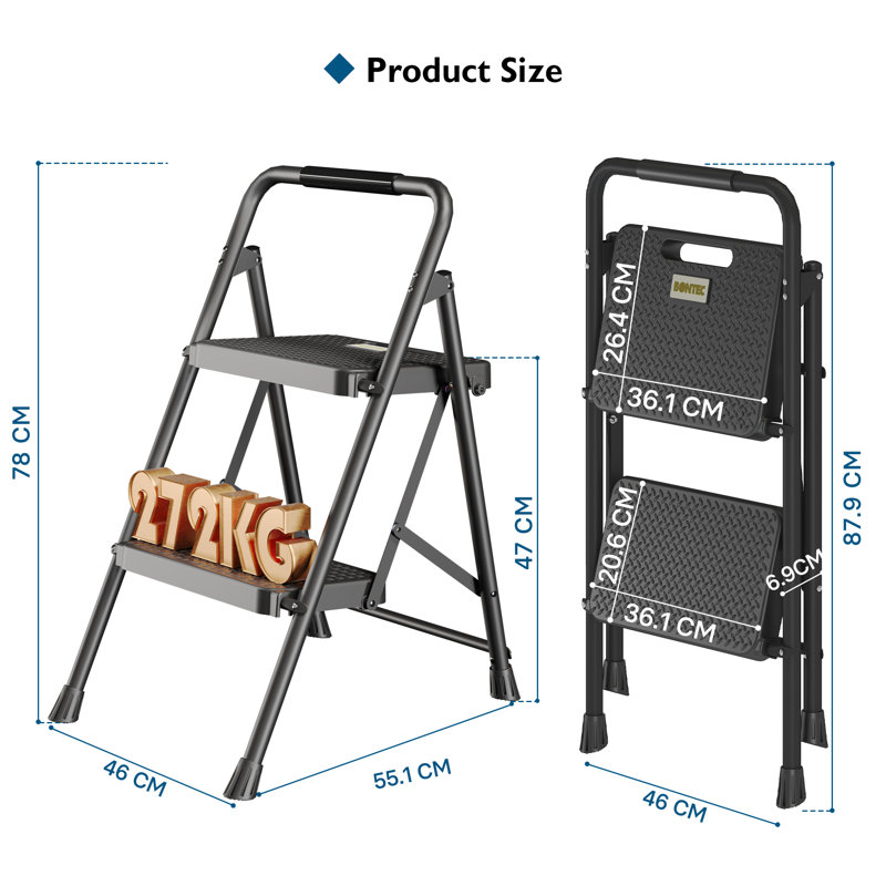 Artique 2 - Step Folding heavy duty Step Ladder, Black