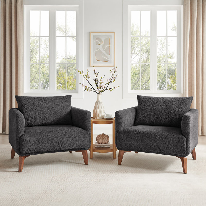 37'' Upholstered Boucle Arm Chair, Set Of 2, Gray