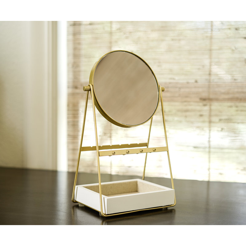 Jewelry Stand + Mirror, Gold/White