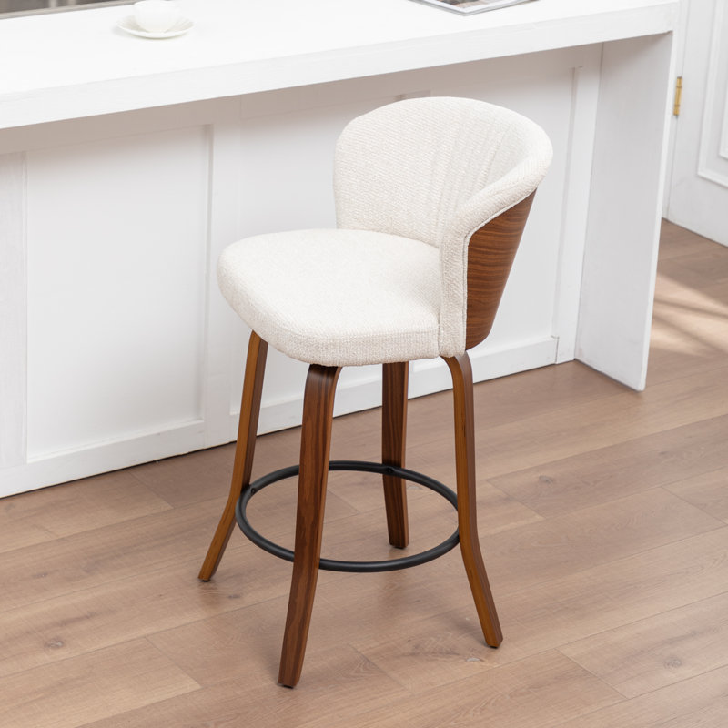 Devaney Swivel Upholstered Counter Stool With Wood Frame, Beige