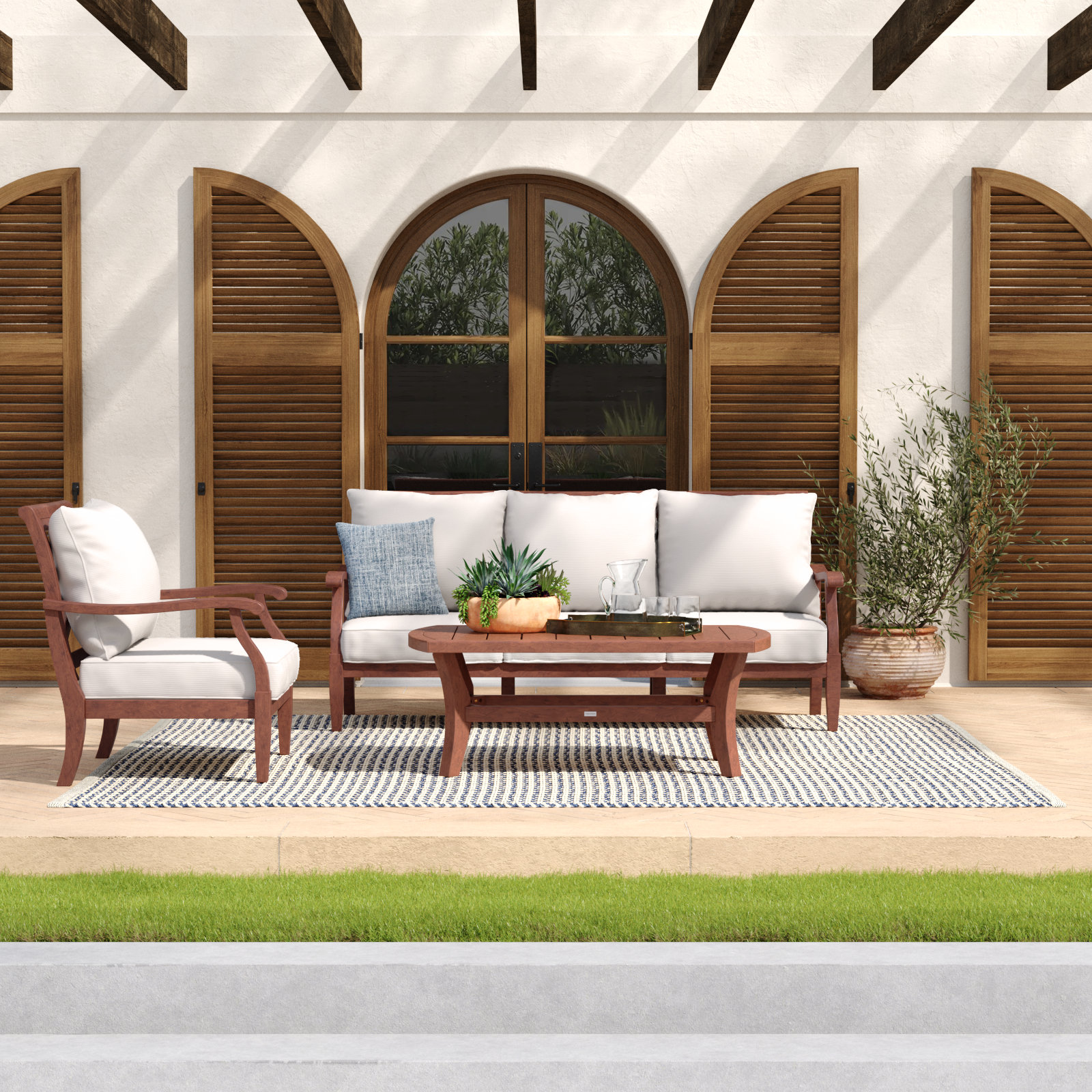 Oria Eucalyptus 4 - Person Patio Conversation Set with Cushions