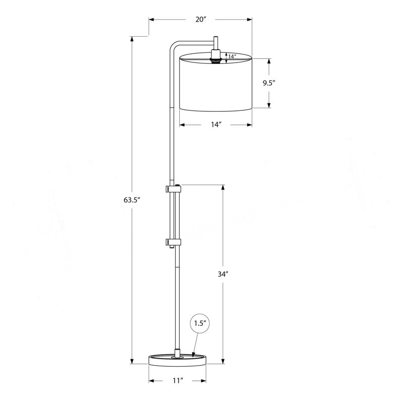 Lighting, H 63 po, lampe sur pied, métal noir, abat-jour ivoire / crème, contemporain