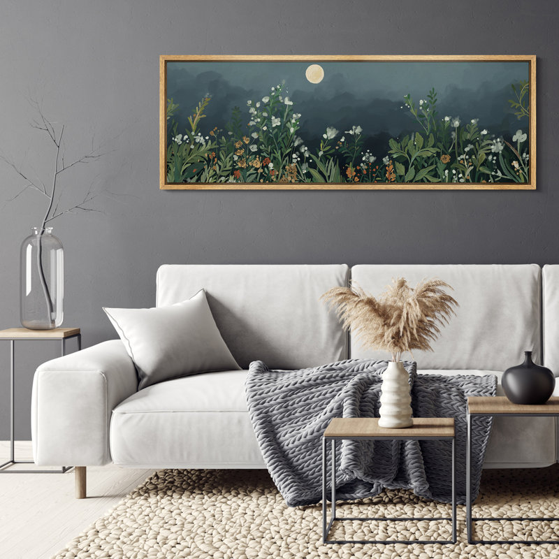 «Moon Night Wilderness Plants Relaxing Calm», impression sur toile encadrée surdimensionnée, H 20 po x l 60 po, Naturel
