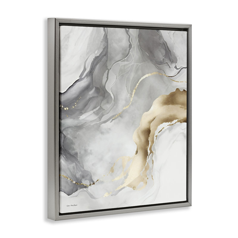 Art mural marbré gris et glam sur toile par Seven Trees Design, Cadre flottant gris lustré, H 31 po x l 25 po x P 1,7 po