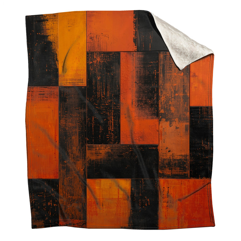 Orange Black Blocks Blankets, 50in W x 60in H