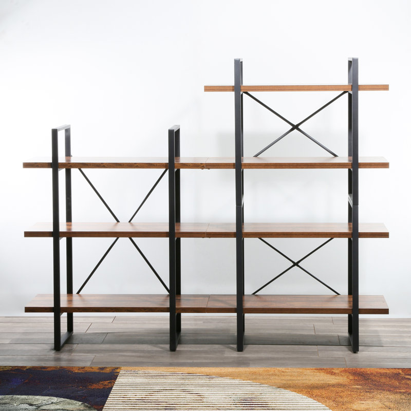 Adjustable Brown 3-Tier Etagere Bookcase with Metal Frame
