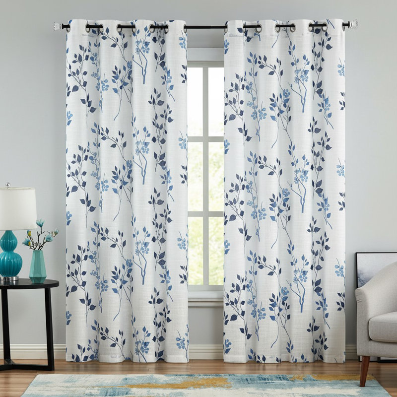 Semi Sheer Curtain Panel Pair, 127cm Width x 182.88cm Drop, Navy