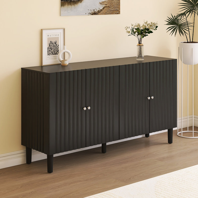 Buffet avec portes à motif ondulé, Noir