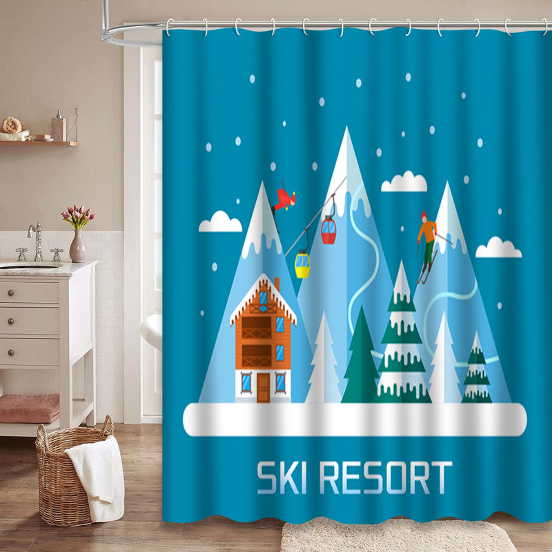 Rideau de douche avec 12 crochets Ski Winter Mountains, L 72 po x l 72 po