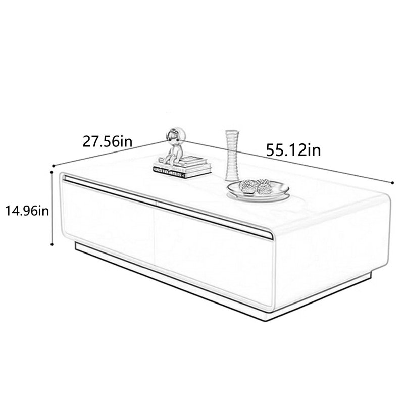 Rectangular high-end simple creative coffee table, 14.96" H x 55.12" L x 27.56" W, Black, Black