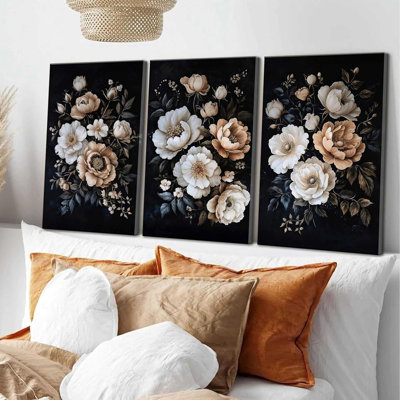 3 pièces Moody Floral toile Art mural rétro pivoine foncé fleurs botanique nature morte peinture photo décoration murale affiche impression pour salon chambre femmes chambre décoration de la maison
