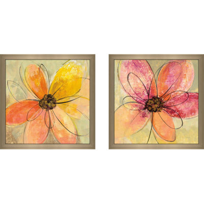 « néon floral ii », ensemble de 2 reproductions de peintures à l’aquarelle encadrées