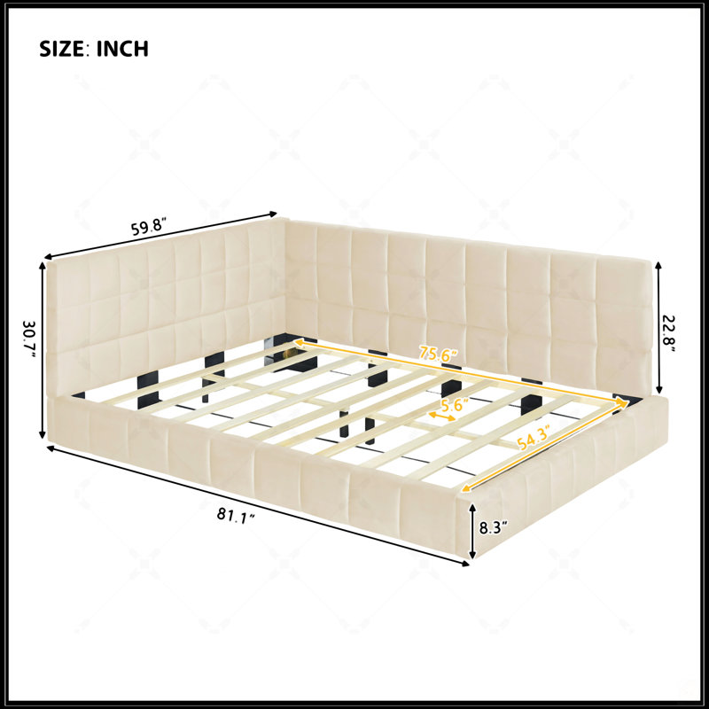 Full Size Upholstered Daybed/Sofa Bed Frame, Beige