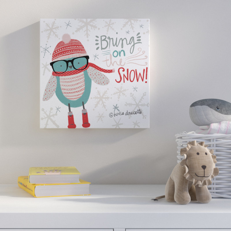 Reproduction d’art sur toile, "Bring on the Snow" par hipster Penguin, H 17 po x l 17 po, Toile tendue