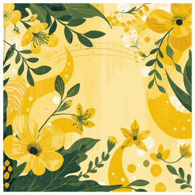 Yellow Floral Illustration Double Sided Throw Pillows