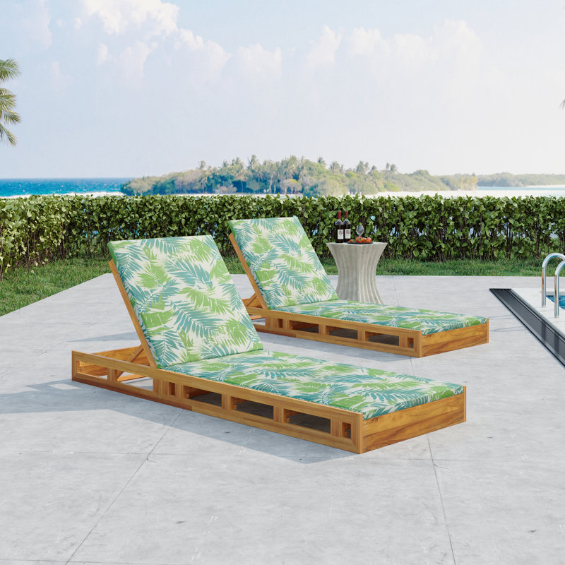 Chaise longue de patio réglable en bois d'acacia avec coussin Hofstetter