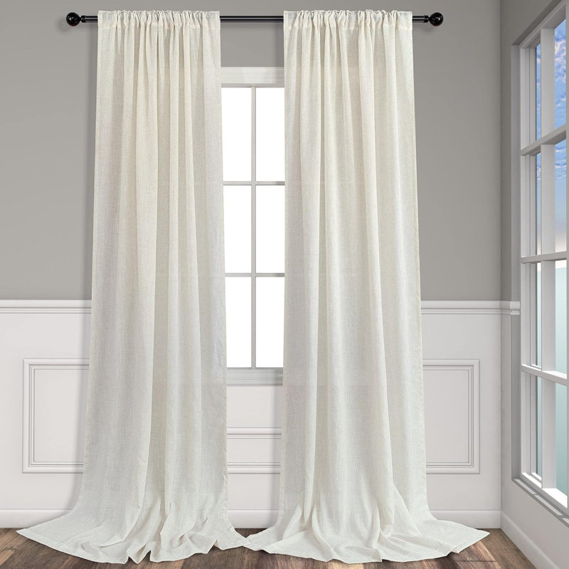 Ivory Linen Blend Light-Filtering Pleated Curtains 52 x 86