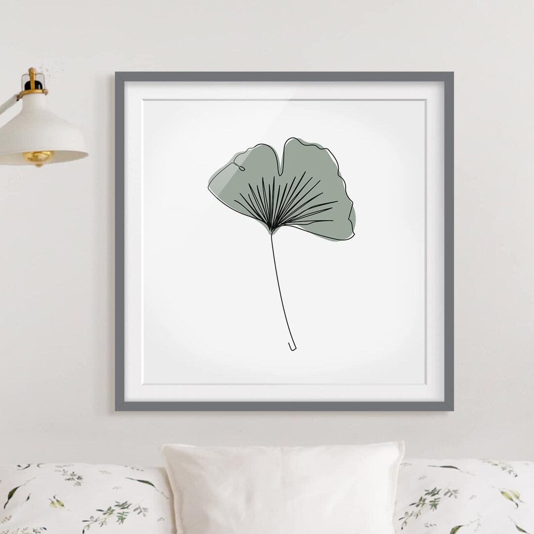 Gerahmter Grafikdruck Gingko Leaf Line Art