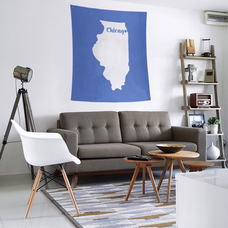 Tapisserie de Chicago, Illinois, H 104 po x l 88 po, Bleu
