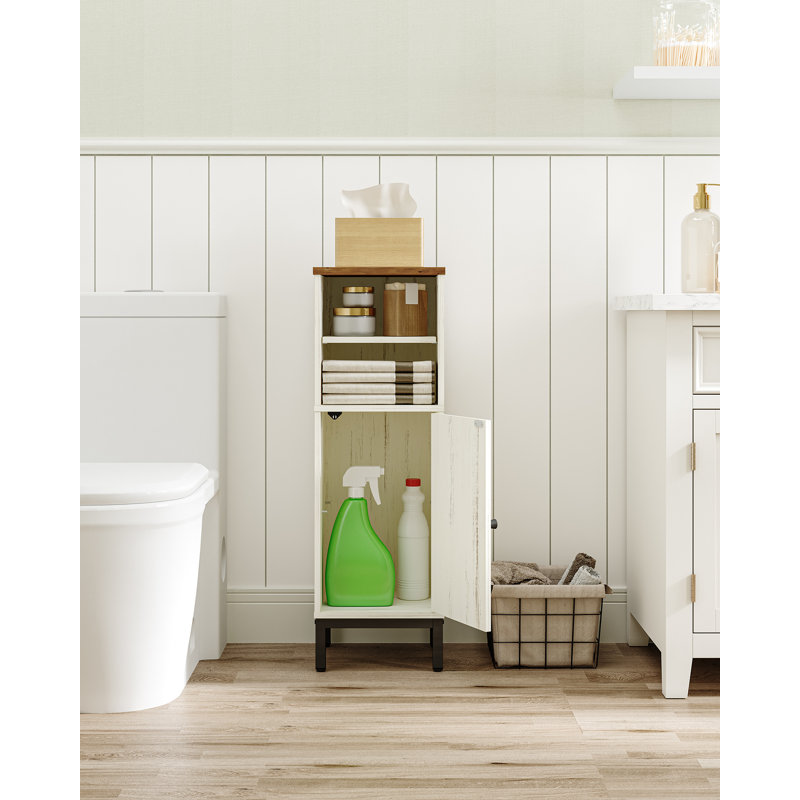 Bathroom Storage Cabinet, Corner Floor Cabinet with Shelves, Customized Door Opening Direction, Bathroom Organizer with Adjustable Shelf for Kitchen, Living, Toilet Paper Cabinet, White Brown