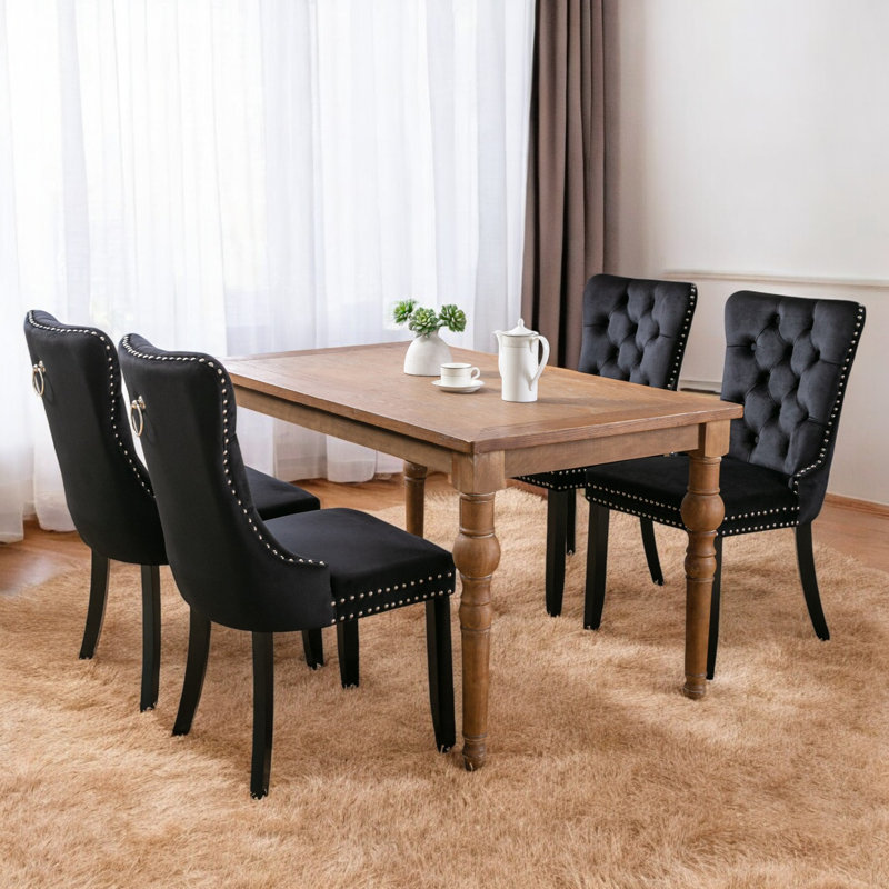 Miya Upholstered Dining Chair, 4, Black, Black