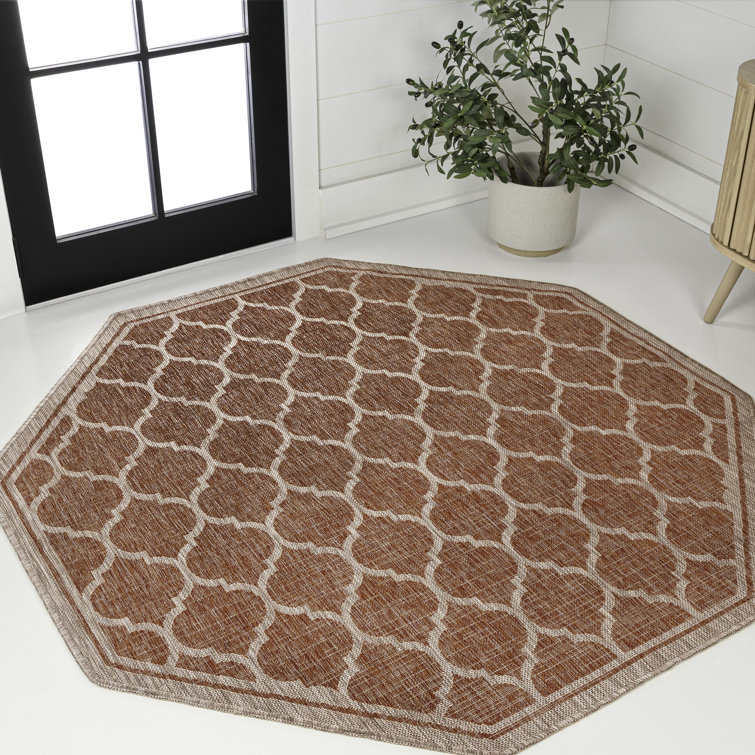 Hague Moroccan Trellis Textured Weave Red/Beige Indoor/Outdoor Rug
