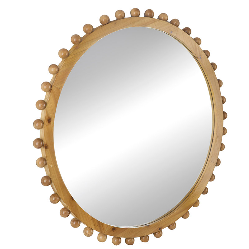 Miroir rond en bois avec cadre perlé pour décoration de salon 33,5 x 2 x 33,5 pouces avec entrée