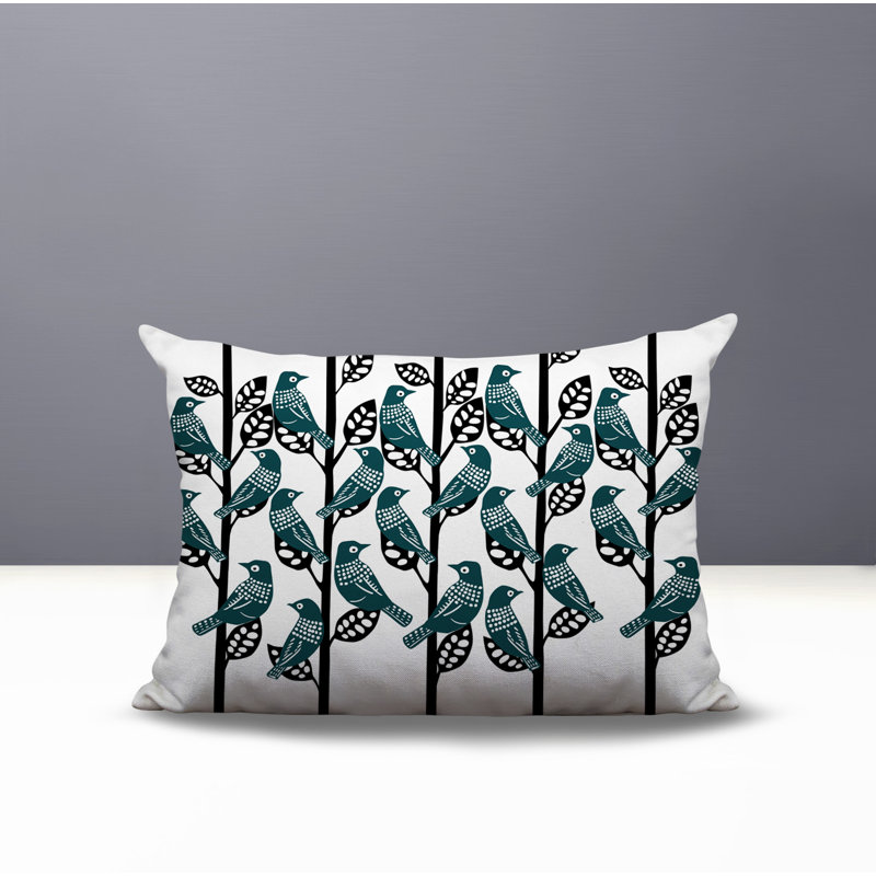 Oreiller rectangulaire intérieur / extérieur Tanza Bird, Rectangle H 18 po x l 25 po, Émeraude