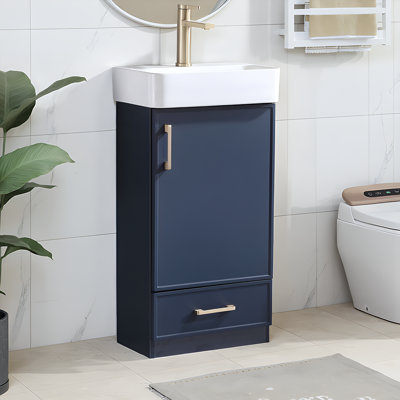 Ensemble de meuble-lavabo simple autoportant bleu 18 po avec plateau en céramique 18 po