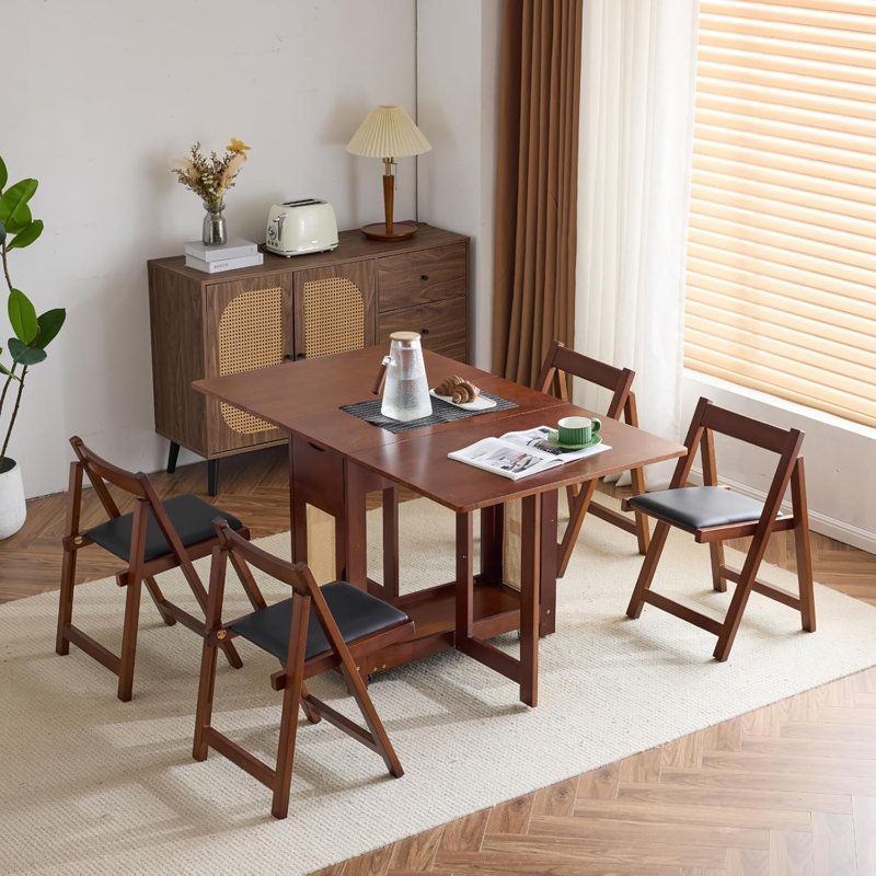 Walnut Wood Foldable Dining Table With Wheels